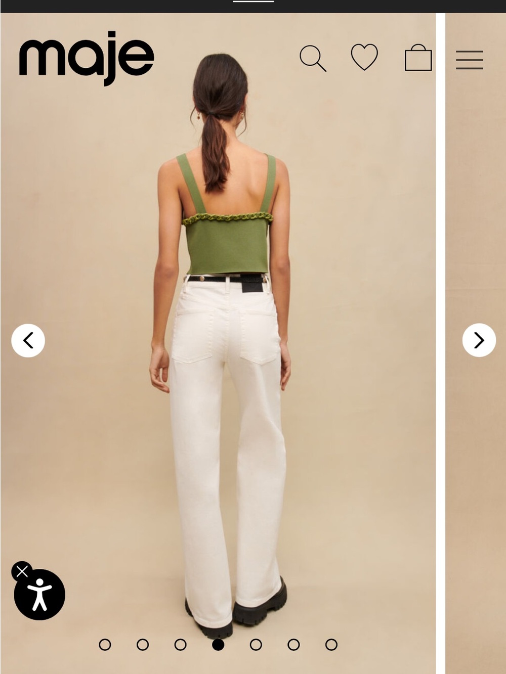 Maje Olive Green Cropped Knit Tank Top - Picture 2 of 5